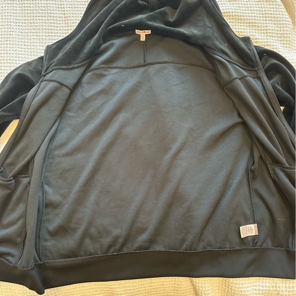 Juicy Couture Womens Velour Full Zip Hoodie Pitch Black size XL Pendent Zipper - Picture 9 of 12